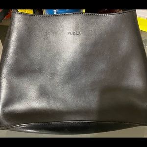 Vintage Furla genuine black leather shoulder purse